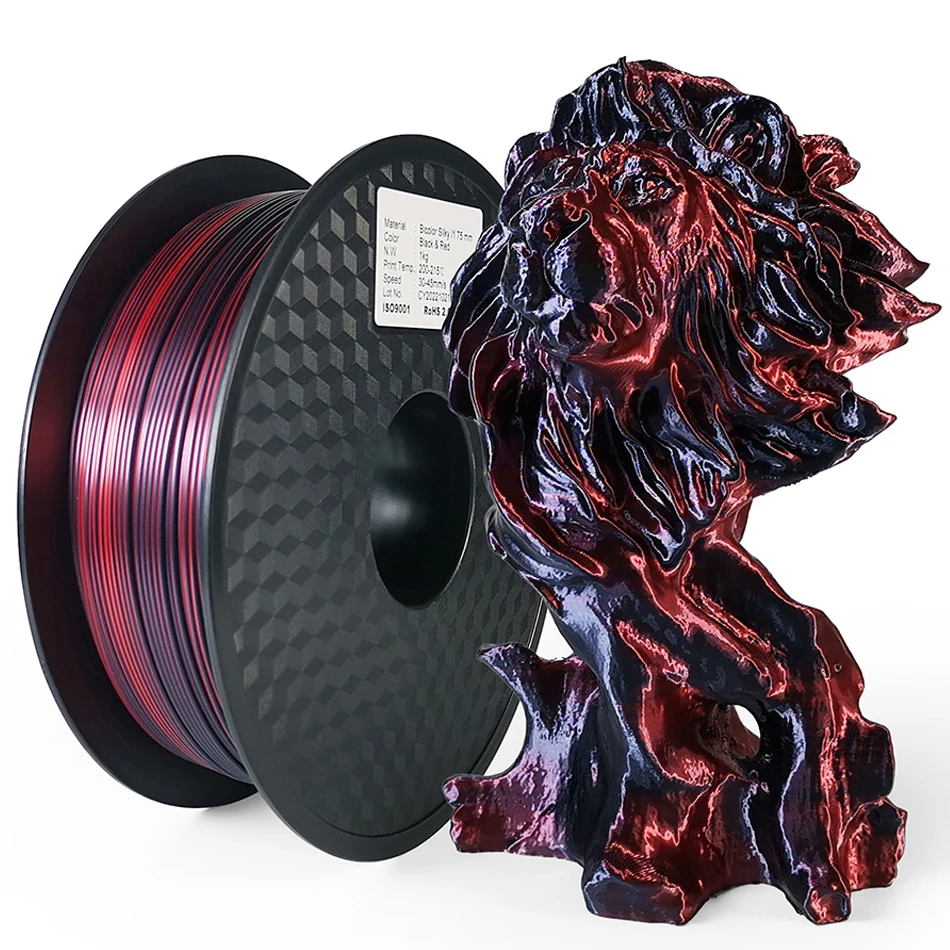 250g 500g 1.75mm Black Red Dual Color PLA Filament 3D Printer Silk 3D Printing Material Magic Two Colors Sublimation Duotone