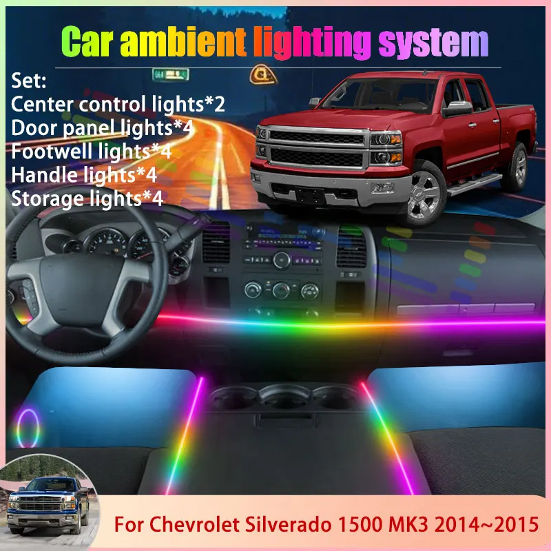 

For Chevrolet Silverado 1500 MK3 3th 2014~2015 6/18 in 1 Car Atmosphere Light Lamp RGB Shade Ensemble Streamer Atmosphere Set