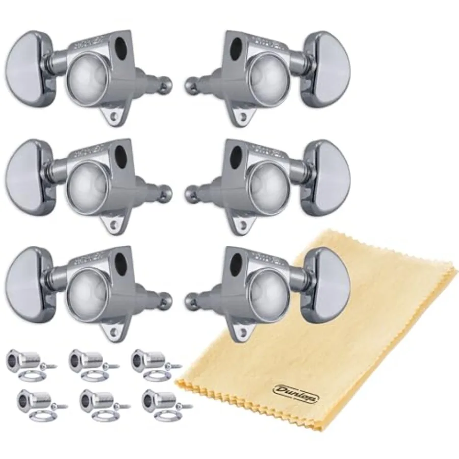 

Acoustic or Electric Guitar Tuners, Chrome, 18:1 Ratio, Sperzel Style with Kidney Buttons, Fine Tune Gears, Includes Tonebird D