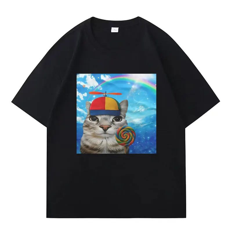 Greetings Huzz T-shirt Silly Cat Expression Pack Summer Hip Hop Women's Round Neck Casual Y2K Clothing T-shirt Graphic Fashion