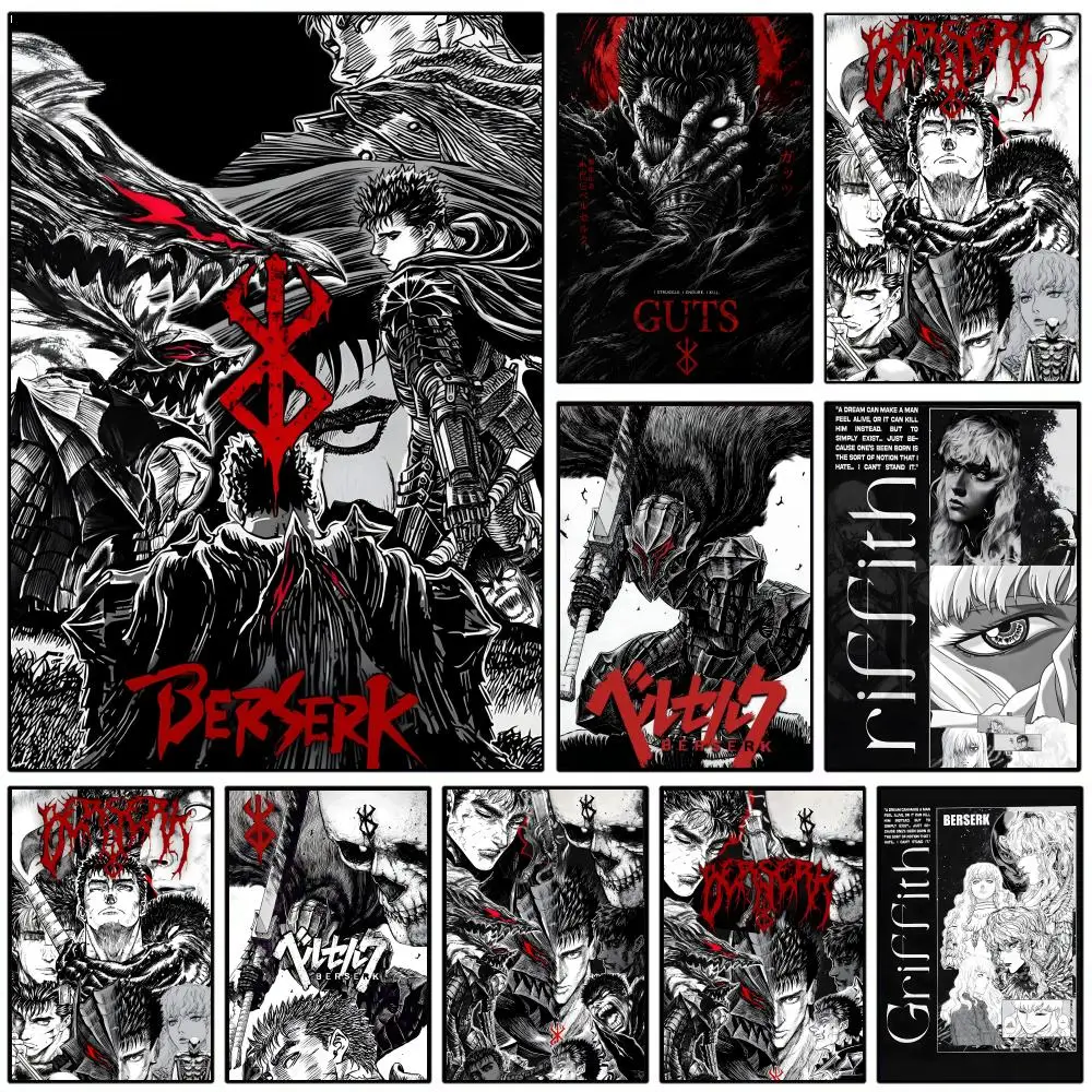 Comic Book B-Berserk Poster Wall Poster Self-adhesive Waterproof for Bedroom/e-sports Room Family Life Pet Anime
