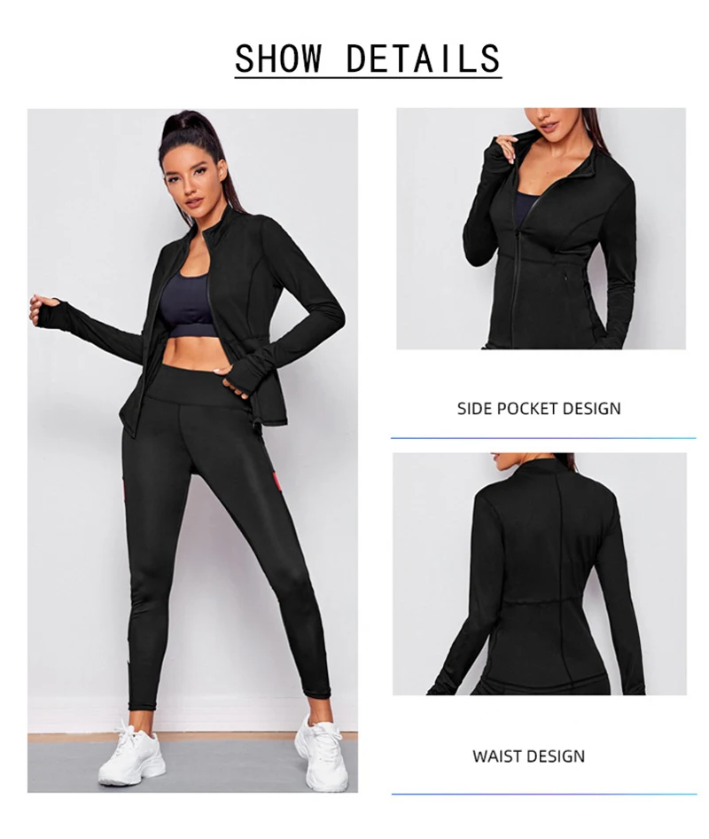 Slim Long Sleeved Sporty Women\'s Jacket Stand Collar Yoga Coat Zipper S-shaped Waist Sport Sweatshirt for Woman Windproof Tops