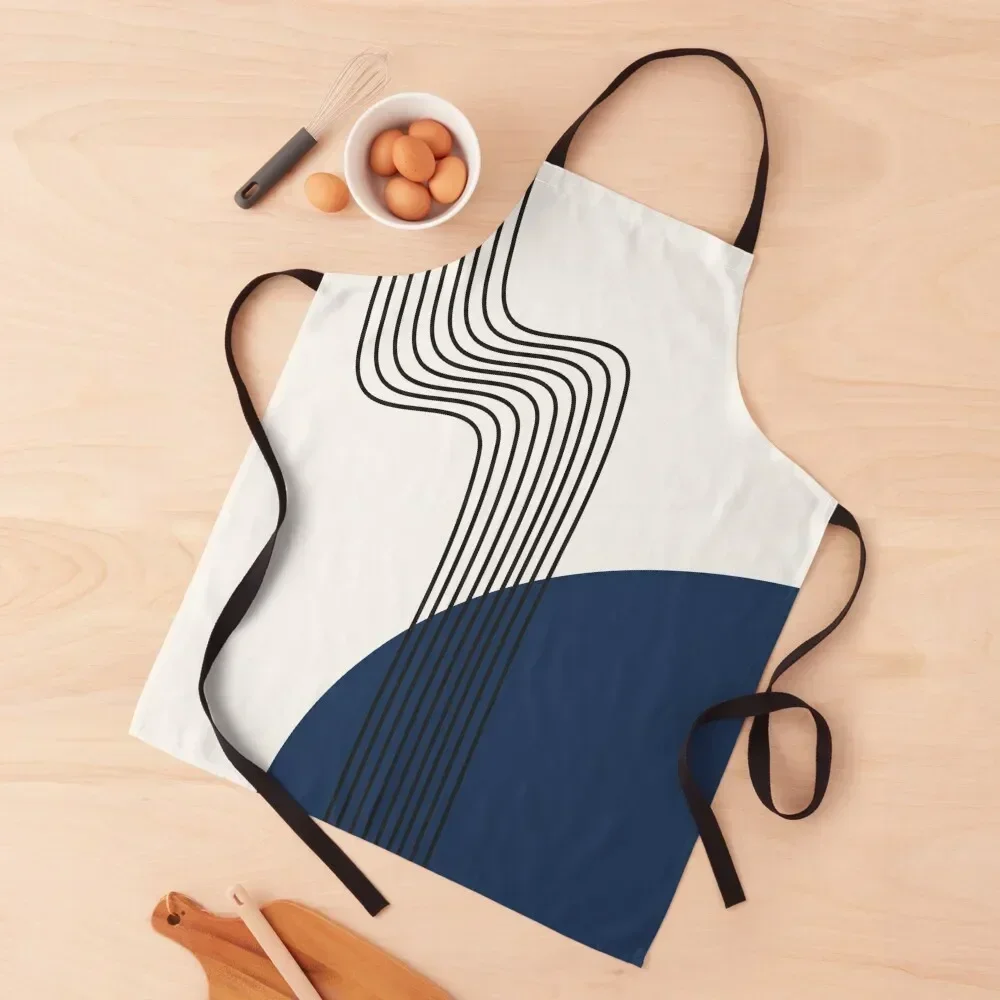 

Mid century modern line pattern in blue Apron kitchen clothes Teacher women's work Apron