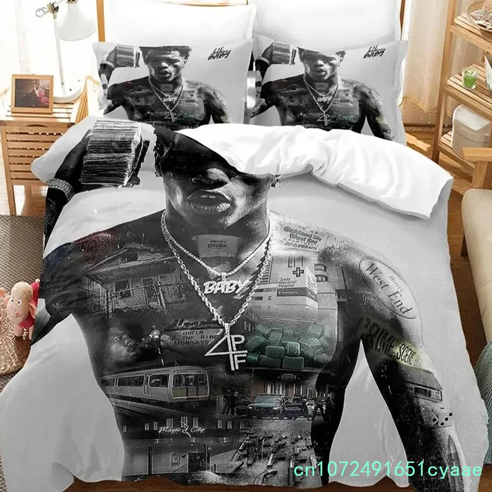 3D Print Lil Baby Rapper Bedding Set Duvet Cover Bed Set Quilt Cover Pillowcase Comforter King Queen Size Boys Adult Bedding 5