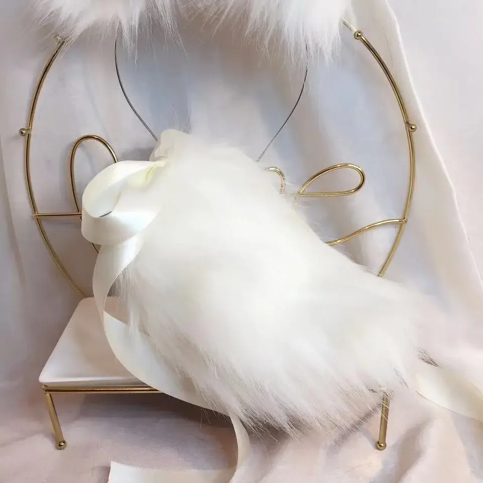 Natal halloween cosplay acessório artesanal nova besta láctea anime coelho branco lobos gatos raposa orelha argola de cabelo headwear cauda