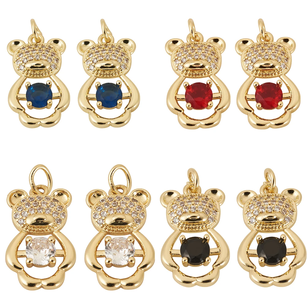 

2Pcs Bear Charms Brass Cubic Zirconia Pendants Gold Plated for Making DIY Jewelry Necklace Earring Bracelet Supplies Cute Style