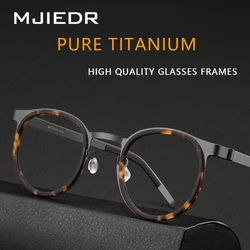 MJIEDR Brand Pure Titanium Glasses Frame for Men Metal Vintage Round Prescription Eyewear Myopia Optical Eyeglasses Spectacle