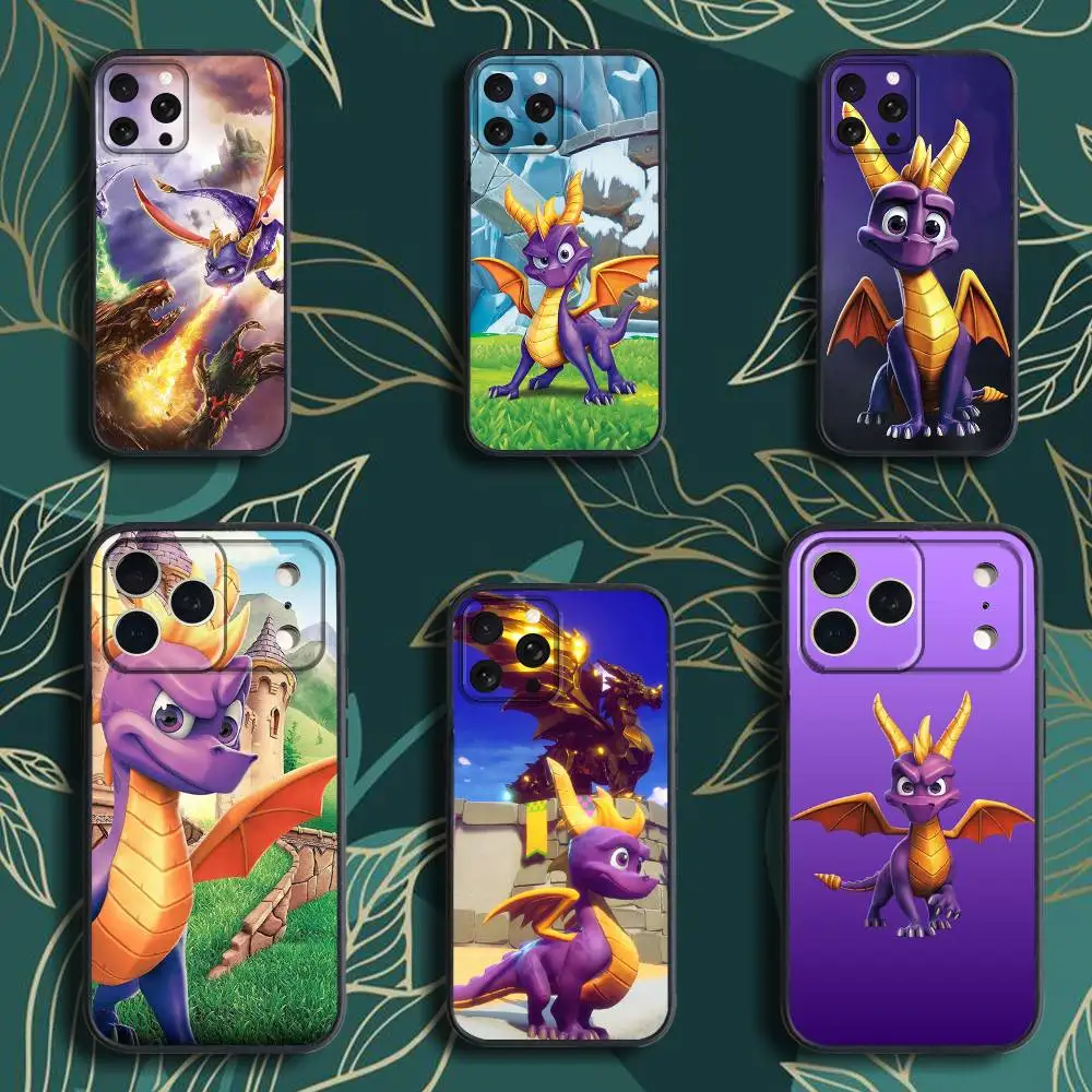 Leuke D-Dragon Spyro telefoonhoesje voor iPhone 17,16,15,14,13,12,Pro,Max,Plus,E,SE4,Air,Mini zwarte softbox