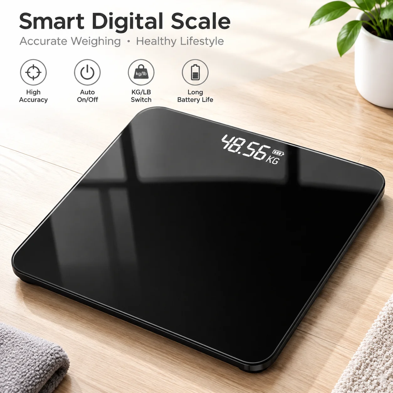 Digital Bathroom Scale for Body Weight High Precision Electronic Scales Tempered Glass LED Display Auto On Off KG LB Home Health