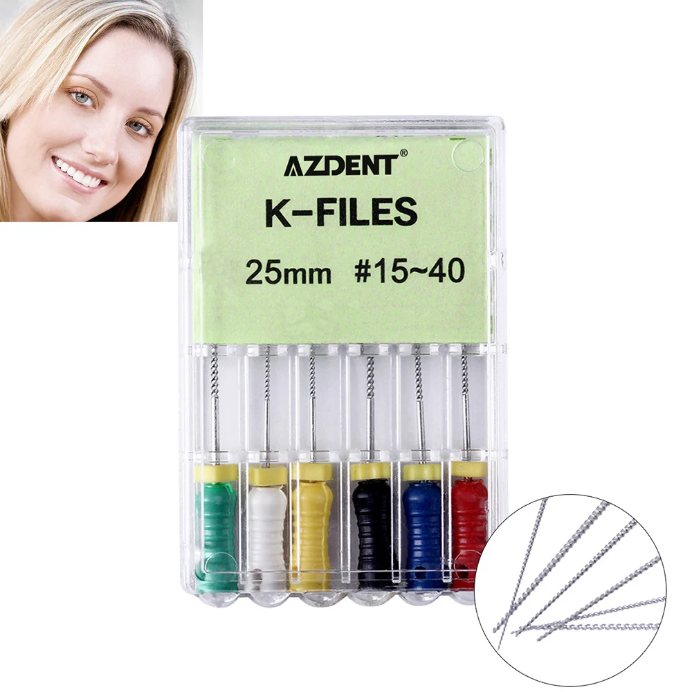 AZDENT Dental Niti Hand Use Files Endodontic Instruments Root Canal File 6Pcs/Pack H-File K-File REAMERS 21/25mm #15-40