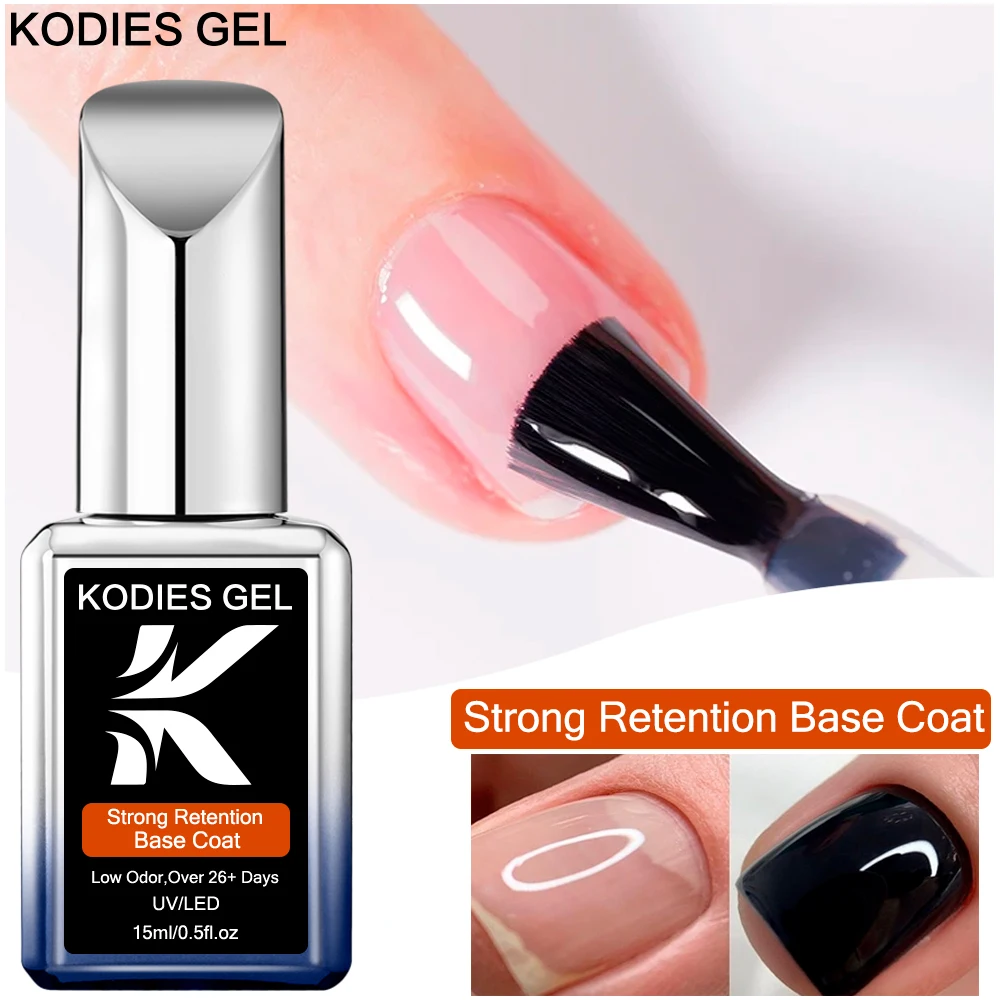 KODIES GEL Strong Retention Base Coat Semi Permanent UV Gel Nail Polish 15ML Low Odor Soft Gel Glue ProHealth Cover Base Lacquer