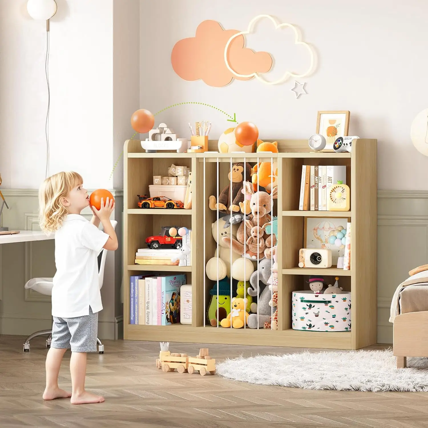 6-Cube Kids Toy Organizer 2-in-1, Stuffed Animal Storage Shelf with Rounded Corners & Anti-Tip, Playroom Bedroom Shelf Unit, Stackable Nursery Storage image 3