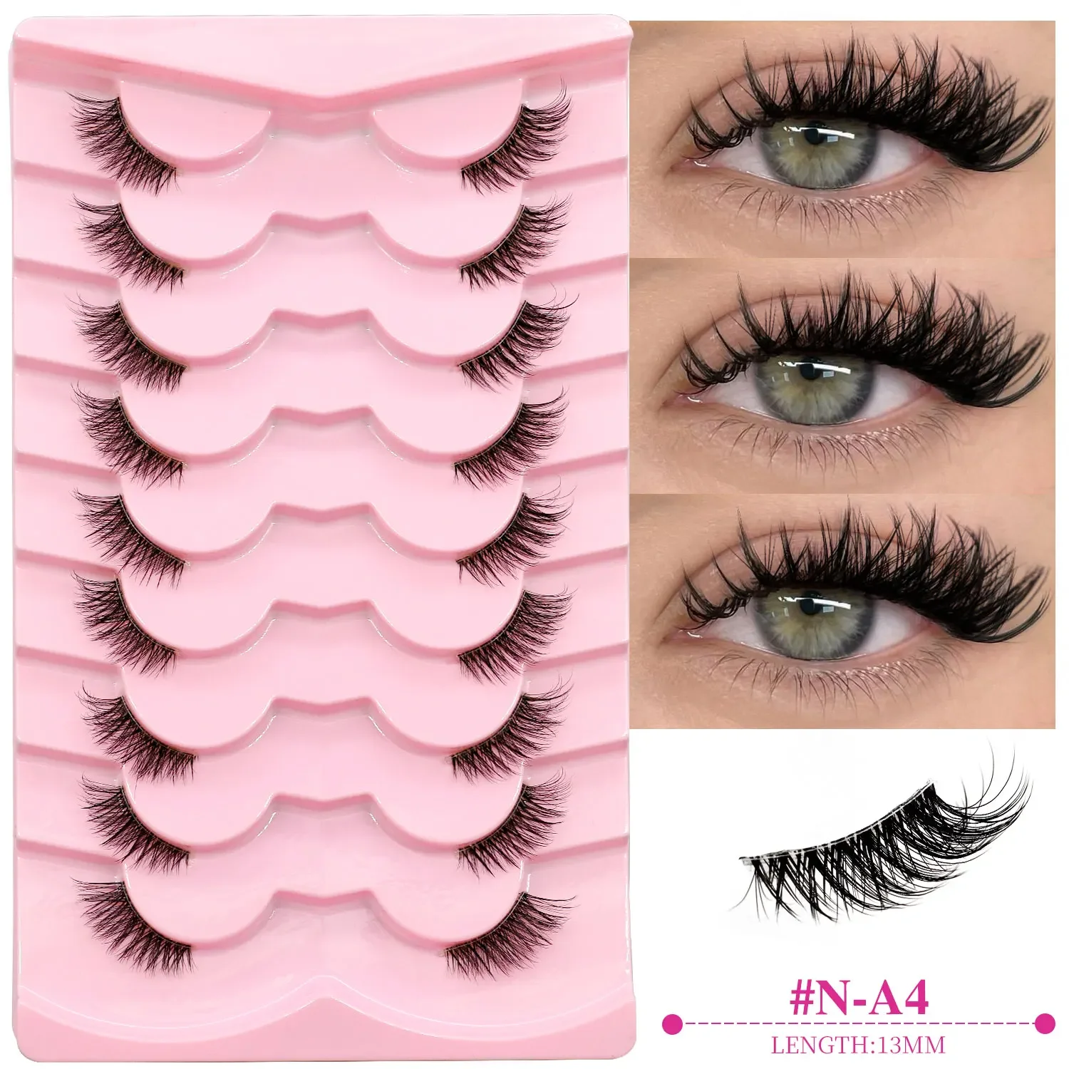 Veltrinay natürliche halbe Wimpern, Katzenwimpern, weich, dünn, mit klarem, unsichtbarem Band, wiederverwendbares Make-up aus künstlichem Nerz