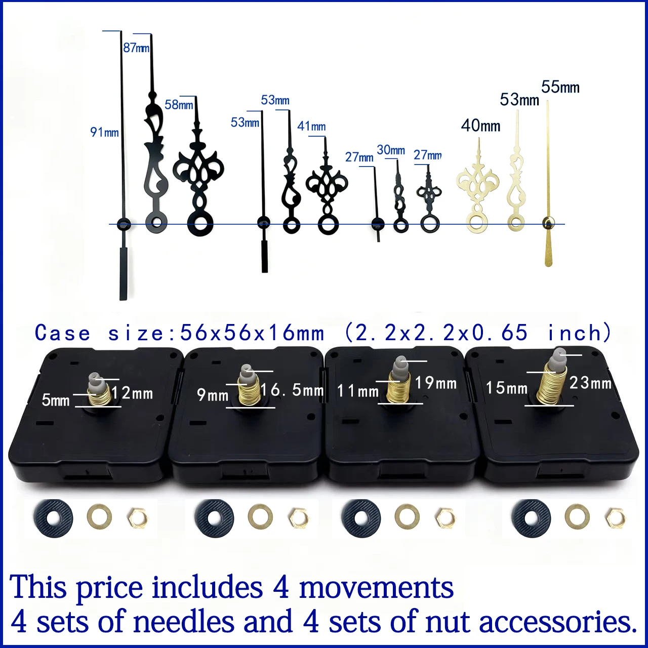 4 Sets Sweep Second Silent Clock Movement with Complete Hands DIY Quartz Clock Mechanism Wall Accessories for Cross StitchCrafts