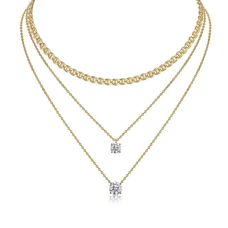 

ZFSILVER Fashion Trendy Classic s925 Silver Moissanite 3 Wear Square Round Necklaces For Charms Women Party Jewelry Gifts N15467