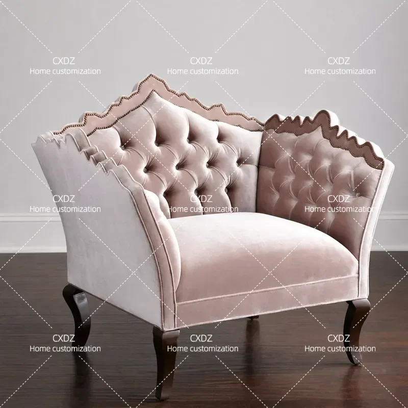 Retro Fabric Sofa Chair Rural Princess Leisure Chair Modern Simple Studio Club Image Seat