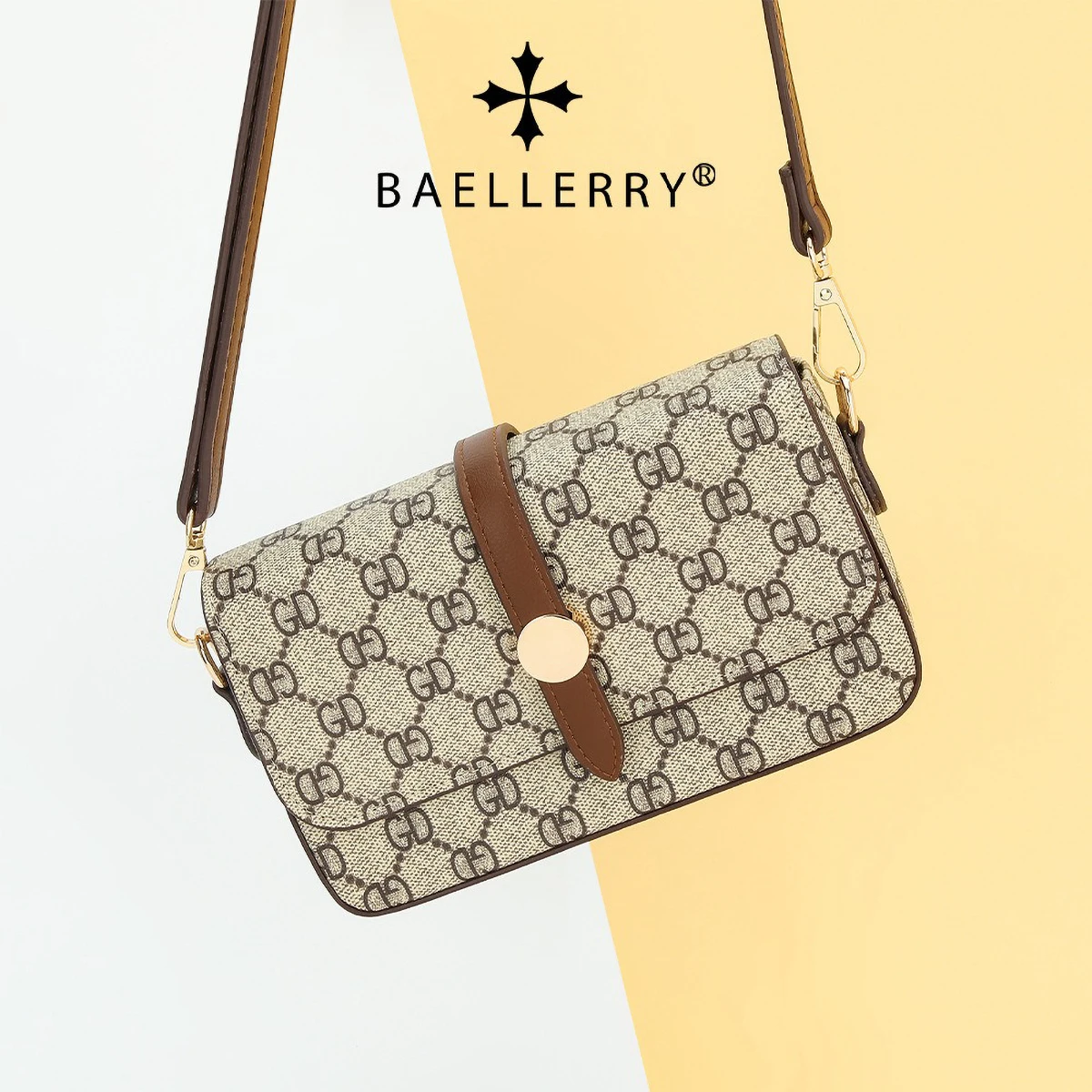 حقيبة كروس نسائية كبيرة بنمط مربعات من Baellerry مع مشبك مغناطيسي حقيبة كتف كاجوال للاستخدام اليومي