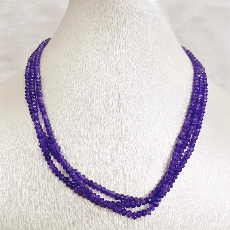 3*4MM Faceted Deep Purple Amethyst Necklace 1/3/6Strands Adjustable Multilayer Bead Chain Choker for Prom Gift