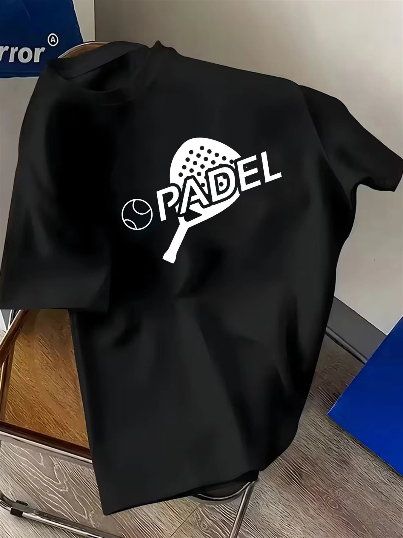 Men O‑Neck Short Sleeve T‑Shirt Padel Sport Racket Ball Graphic Print Casual Loose Summer White Athletic Tee Tops