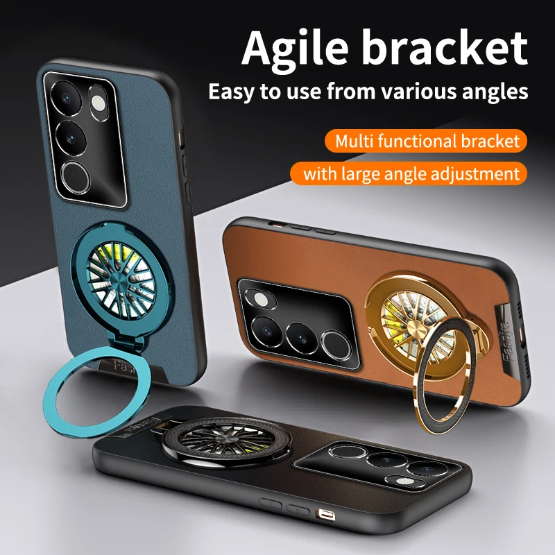 

Leather Bracket All Inclusive Shell Case for Vivo T2 RUS T3X T3 Ultra T3 Lite T2 Pro 5G Back Cover Soft Phone Case with Rotating