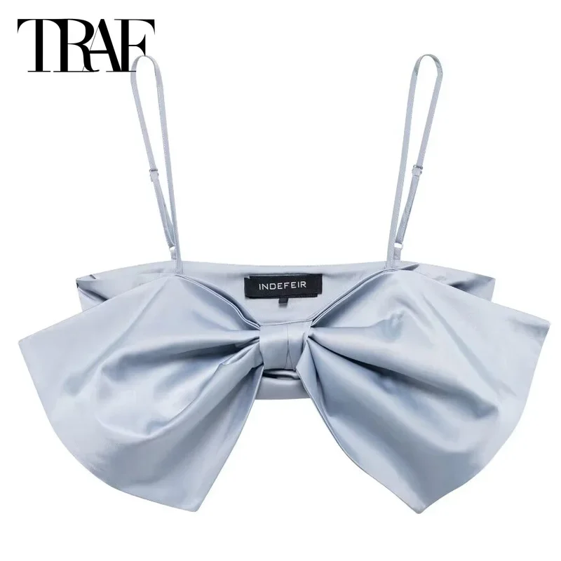 

TRAF Butterfly Crop Top Tanks & Camis Top Women Summer Satin Off Shoulder Sleeveless Backless Tops With Straps Resort Camisole