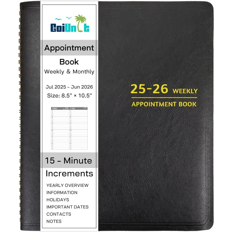 สมุดบันทึกการนัดหมาย 2025-2026 พร้อมตารางวางแผนรายสัปดาห์และรายเดือน กรกฎาคม 2025 มิถุนายน 2026 ขนาด 8.5 x 10.5 นิ้ว ใหญ่ แบ่งช่วงเวลา 15 นาที