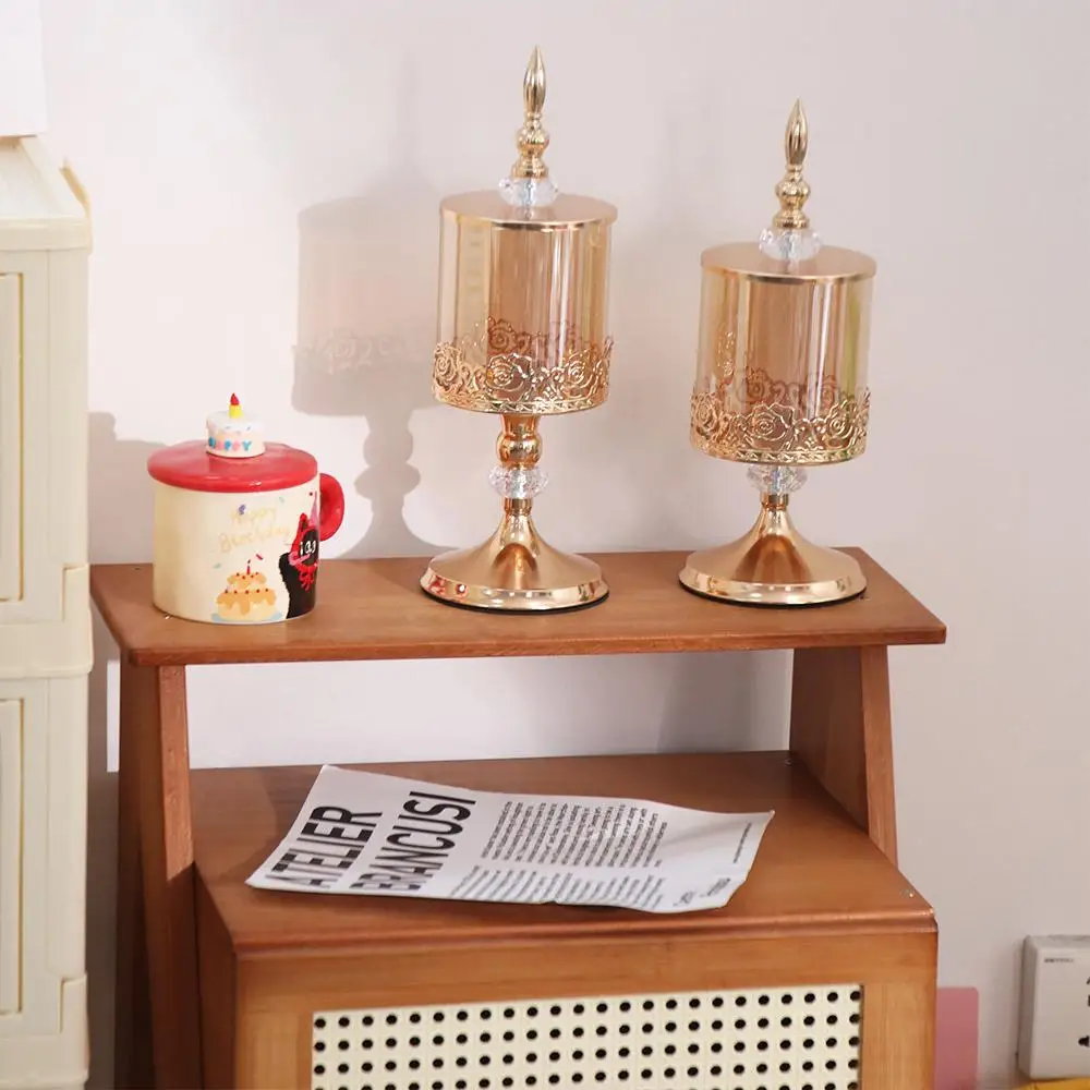 

Light Luxury Gold-Plated European Style Candy Jar Decorative Vintage Crystal Glass Storage Jar with Lid Candy Jar Coffee Table
