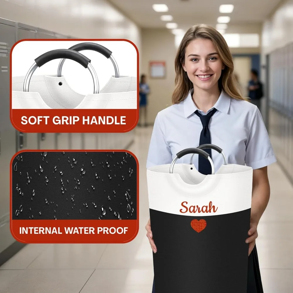 سلة غسيل مطرزة قابلة للتخصيص، سلة كبيرة قابلة للطي للمساكن، مثالية لتخزين الملابس القذرة