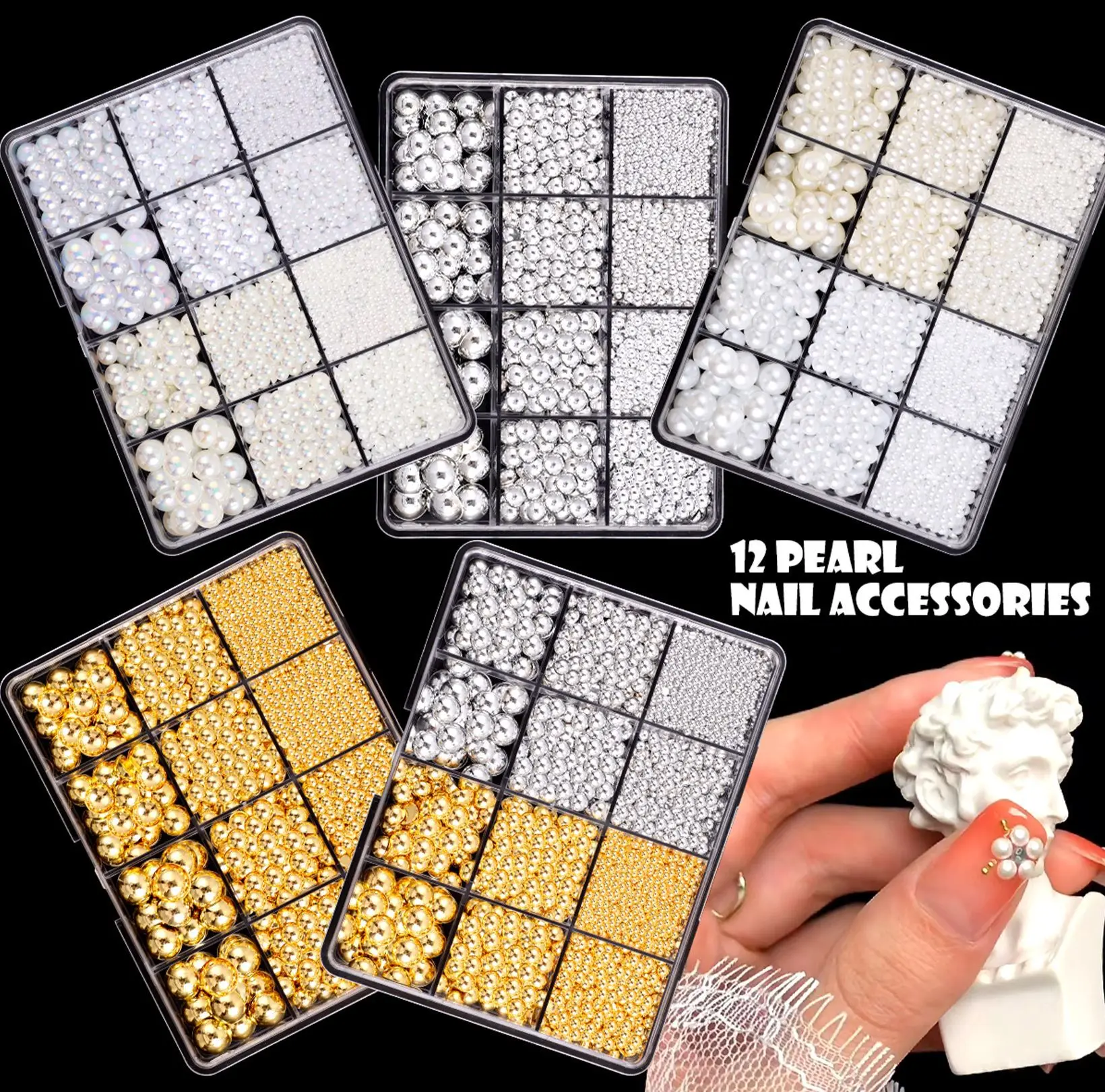 Wholesale New 12- Grid 3D Set Half Pear Nail Decoration Cartoon Mixed Set Box Resin Nail Charms