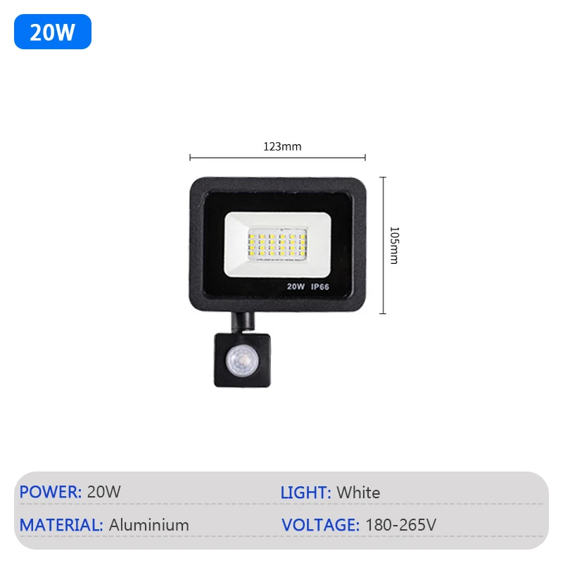 LED Flood Light PIR Motion Sensor IP66 Waterproof Spotlight Wall Lamp 20W 30W 50W 100W AC220V Street Outdoor Floodlight