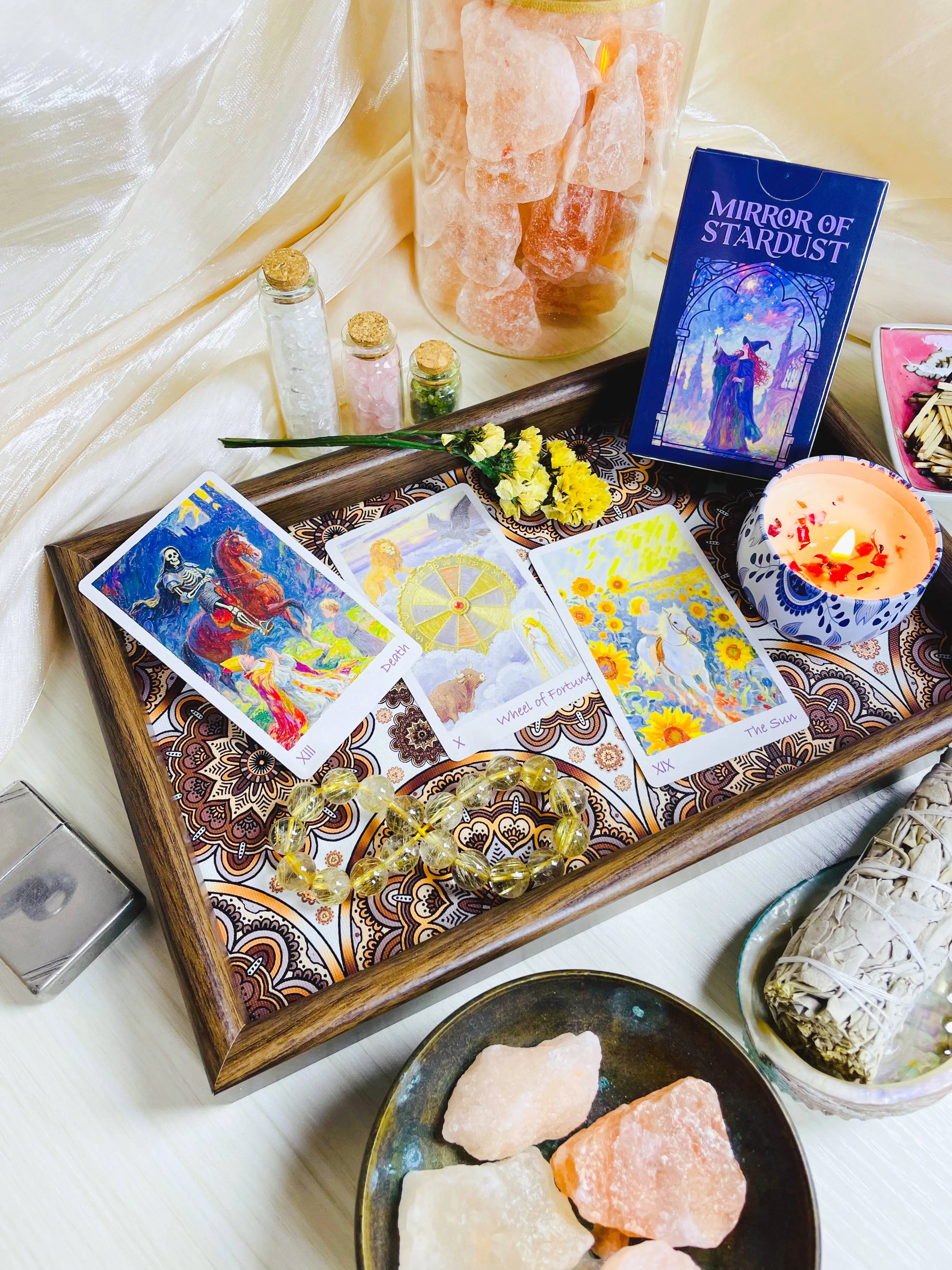 2026 Watercolor and Oil Painting Style Portable Mirror of Stardust Tarot Cards 96x59mm Oracle Rider Waite Luxury Professional