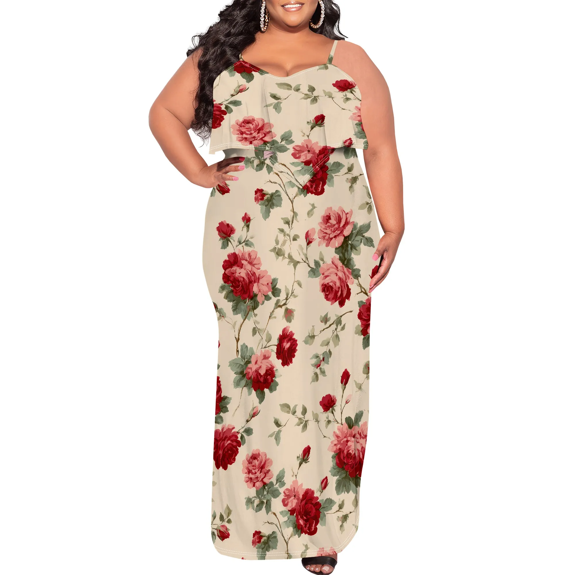 

2025 Women Sexy Spaghetti Strap Lang Dress Camisole Sundress Summer Floral Plus Size Dresses Wedding Guests Outfits
