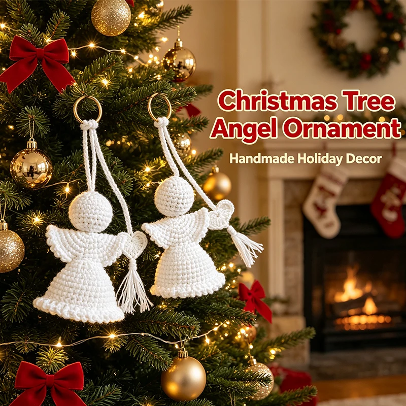 Christmas White Angel Pendant Crochet Kit, DIY Handmade Knitting Key Charm Set with Full Accessories and Video Tutorial
