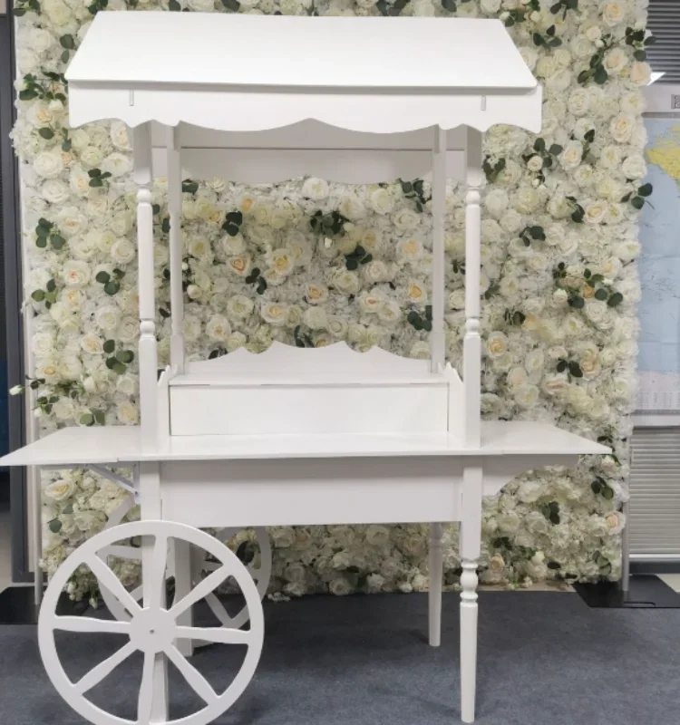 New white wedding stand with wheel cart party soft play birthday candy cart dessert rental hire birthday candy cart for event