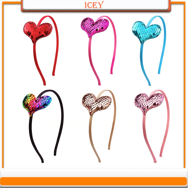 

6pcs Glitter Heart Hairband Shiny Sequin Headband Hair Accessories Headwear for Girls Kids Birthday Party Headband