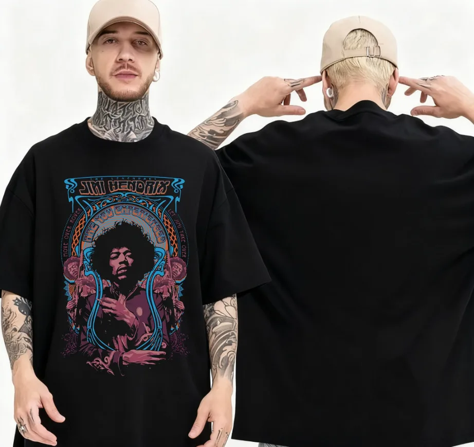 

Jimi Hendrix Graphic T-shirt Psychedelic Rock Art Graphic T-shirt Men's Summer Cotton T-shirt Casual Round Neck T-shirt Y2k