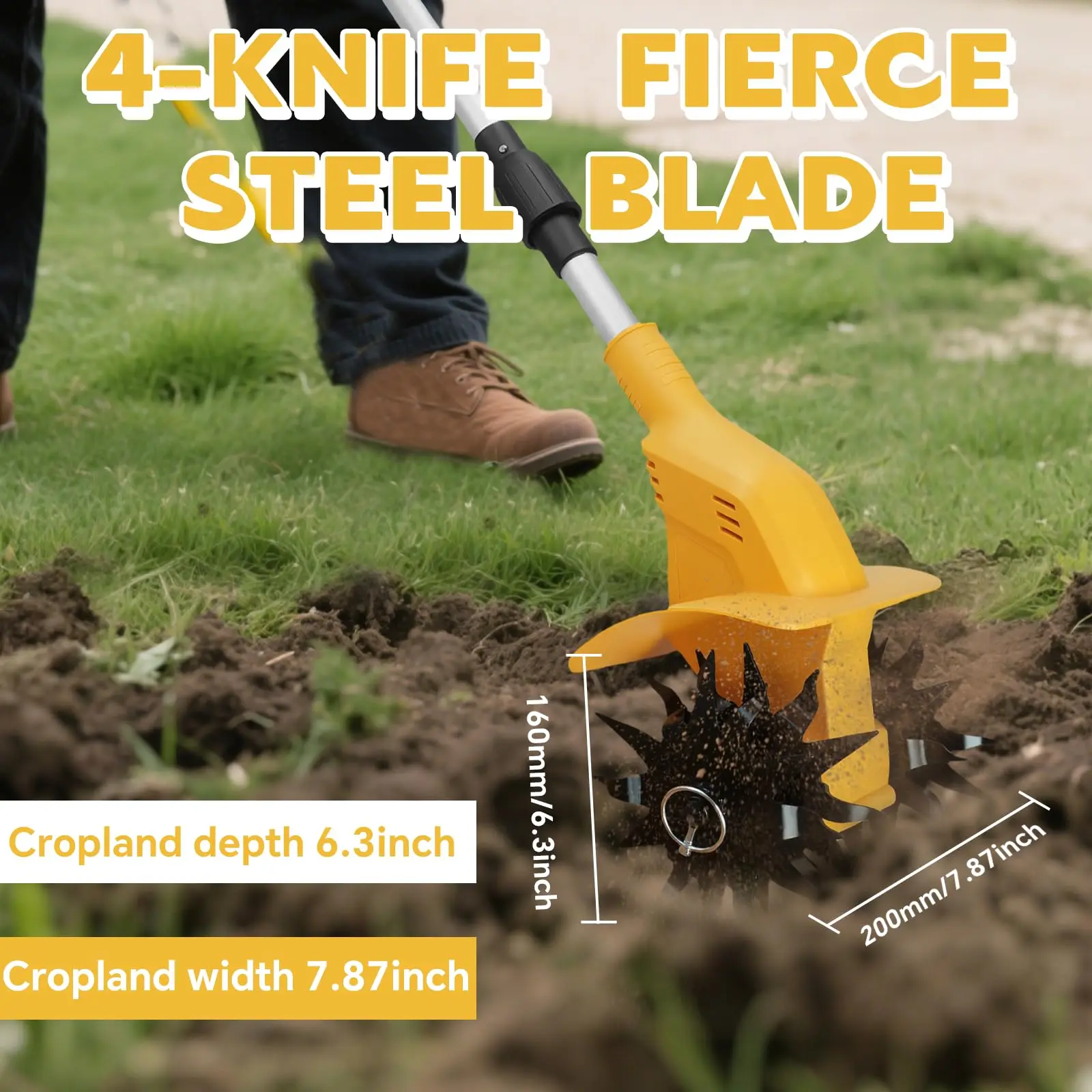 330RPM Brushless Cordless Tiller Cultivator Garden Lawn Soil Cultivation Gardening Tool Compatible with Dewalt 20V Battery view 4