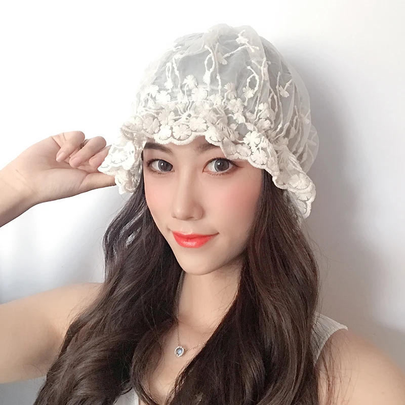 Lace Swimming Caps Women Turban Bathing Cap Korean Lovely Ladies Multi Layer Fabric Long Short Hair Swim Hat Waterproof