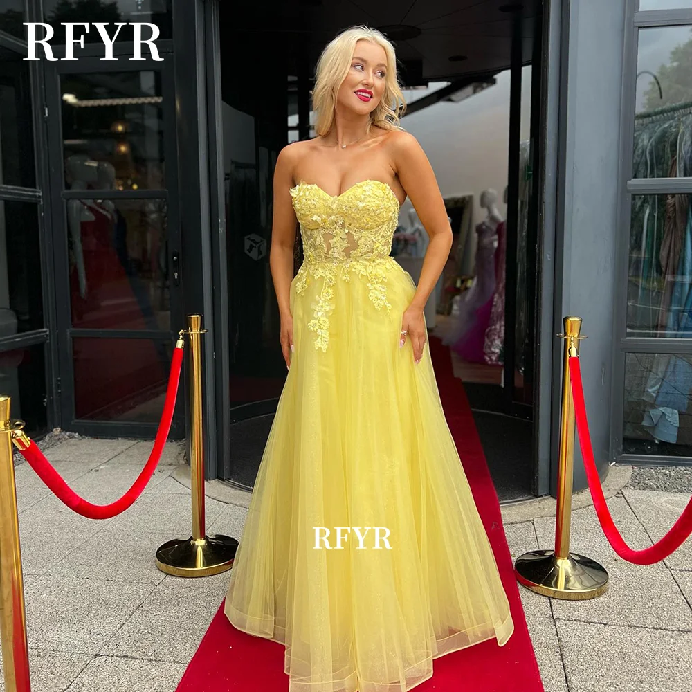 

RFYR Sweetheart Party Dress Lace Applique Prom Gowns A Line Princess Gowns Elegant Evening Dress vestidos de fiesta Customized
