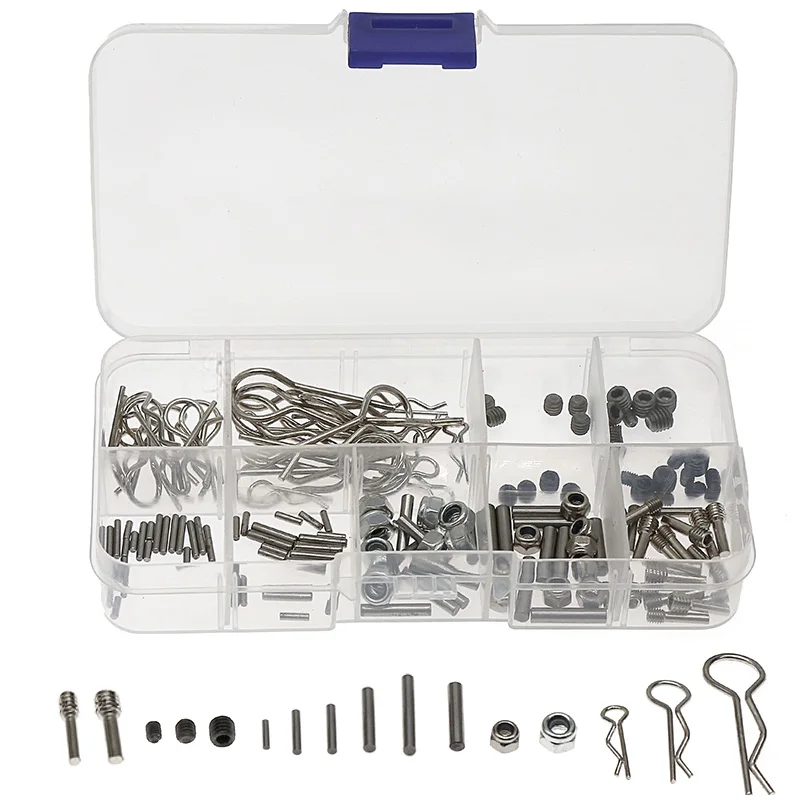 مجموعة أجزاء عالمية سهلة فقدان السيارة بجهاز التحكم عن بعد Rc | موصل سداسي (1-3 مم)، دبوس وتد، عمود محرك أقراص DVD، مسامير M3/M4 من خلال الماكينة، مشبك غلاف السيارة | متوافق مع مقياس 1/8 إلى 1/24 #1