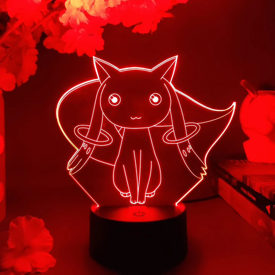 LED Anime Puella Magi Madoka Magica Lamp Cute Kyubey 3D Nightlight Bedroom Decoration for Friends Christmas Gift