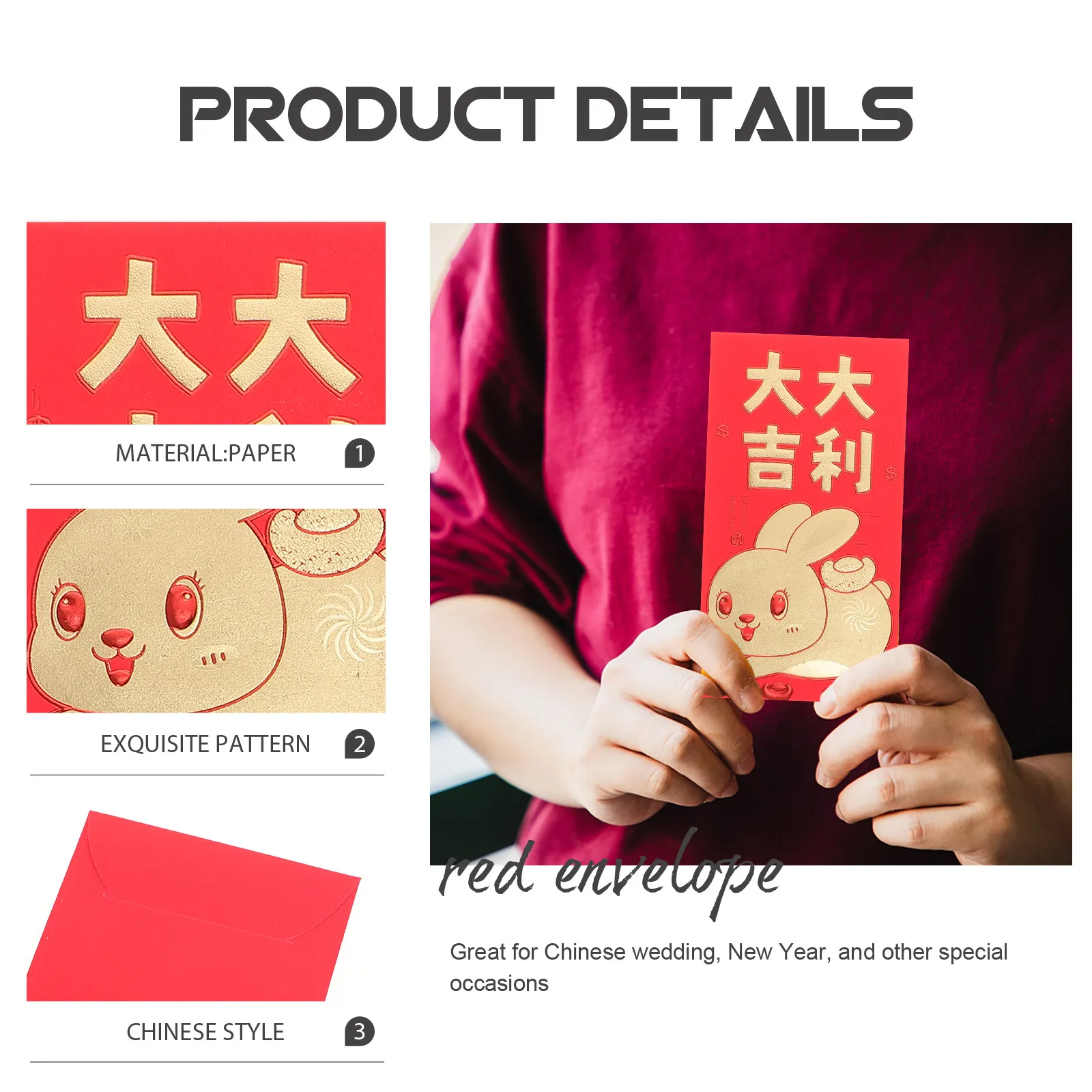 

30Pcs Red Envelopes for The Year of Rabbit Cartoon Bunny Red Packets for Lunar New Year Party Gift Luck Money Bag