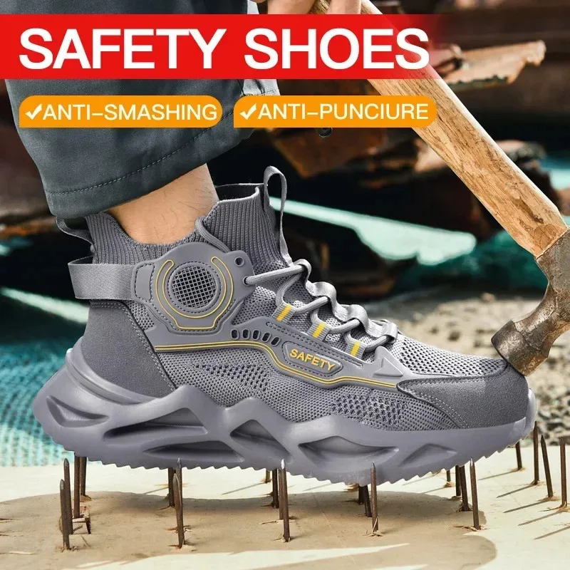 حذاء رياضي متوسط الارتفاع برأس فولاذي للرجال، مجموعة ربيع/صيف 2025، مع رفع كعب مدمج، مقاسات كبيرة، أحذية رجالية عصرية