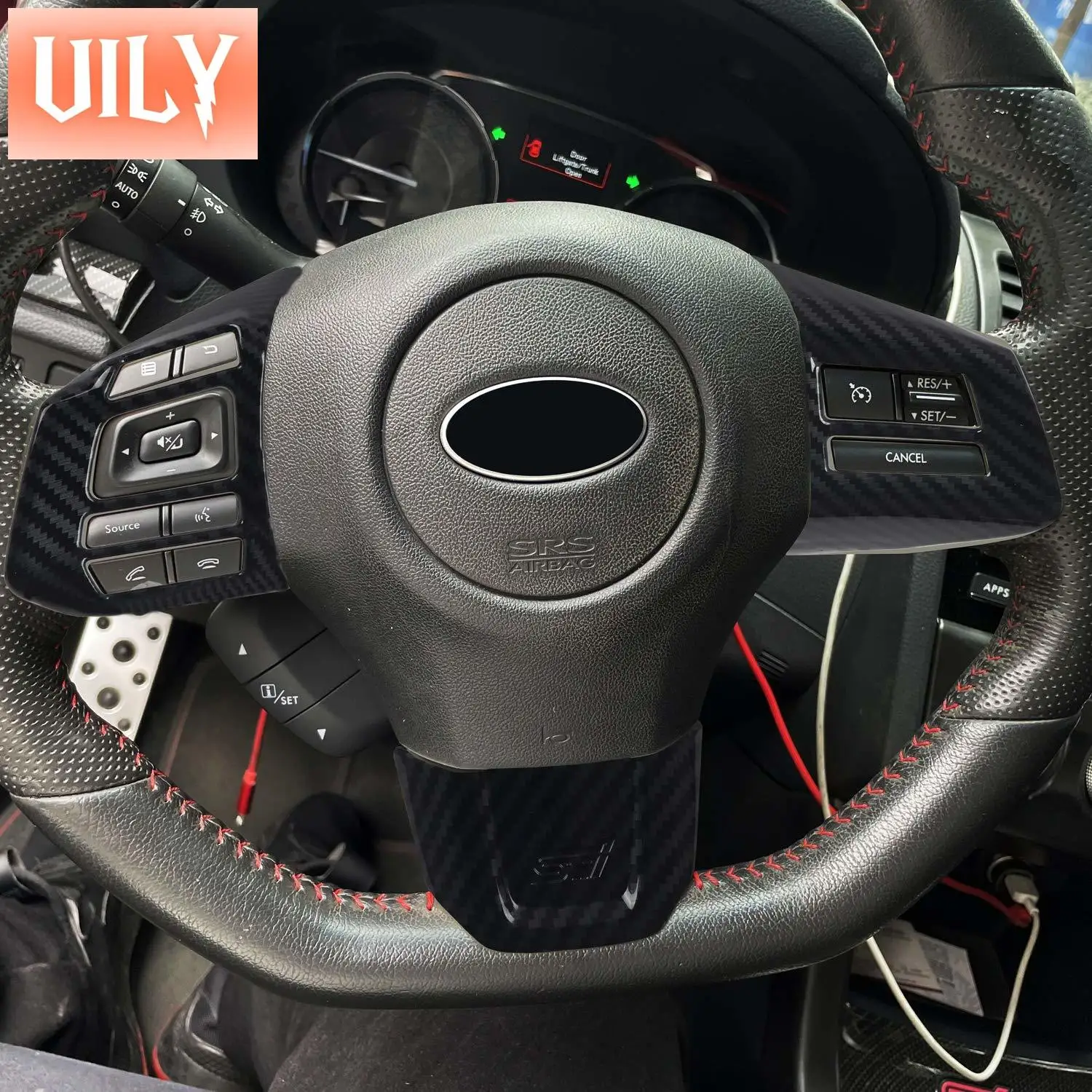 For  Subaru WRX STI 2016 2017 2018 Car Accessories Steering Wheel Cover Trim ABS Carbon Fiber Black 3pcs (NOT Fit Turbo CVT)