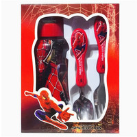 Marvel Cartooon SpiderMan Fork Spoon Water Cup Set Creative McQueen Tableware Gifts Students Portable Picnic Three-piece Sets