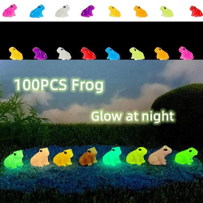 

100PCS Mini Frog Glow At Night Vivarium Accessories Luminous Poison Dart Frog Fairy Garden Decoration Miniature Figurines Animal