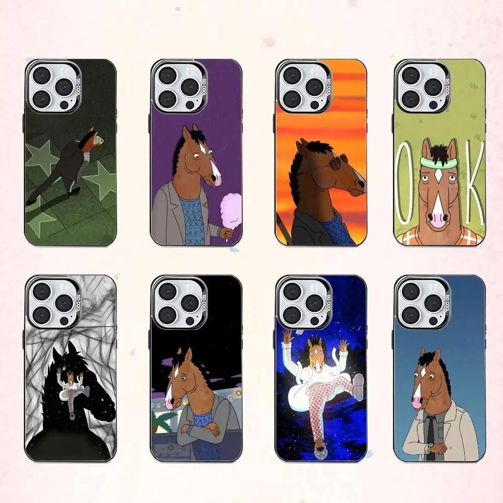 

S-Sad B-BoJack Horseman Phone Case For iPhone17,16,15,14,13,12,11 Plus,Pro Max Colored Silver Plated Inside Cover