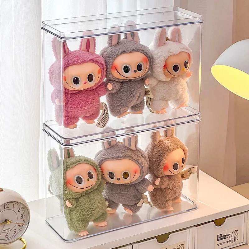 Dustproof Display Box for Labubu Transparent Plush Doll Storage Box Cotton Doll Toy Display Stand Blind Box Display Cabinet