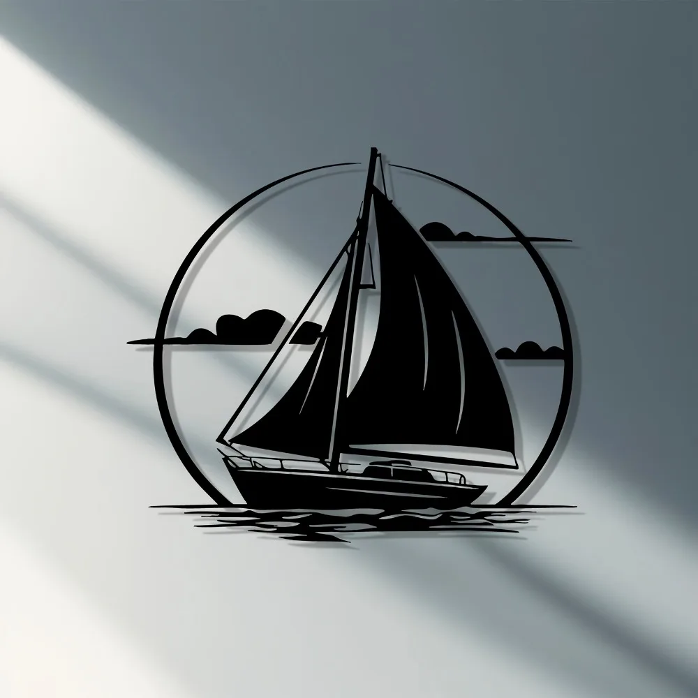 CIFBUY Metal Wall Art, 2D Flat Modern Sailboat Iron Hanging Sculpture, Rustproof Nautical Wall Ornament, Indoor Outdoor