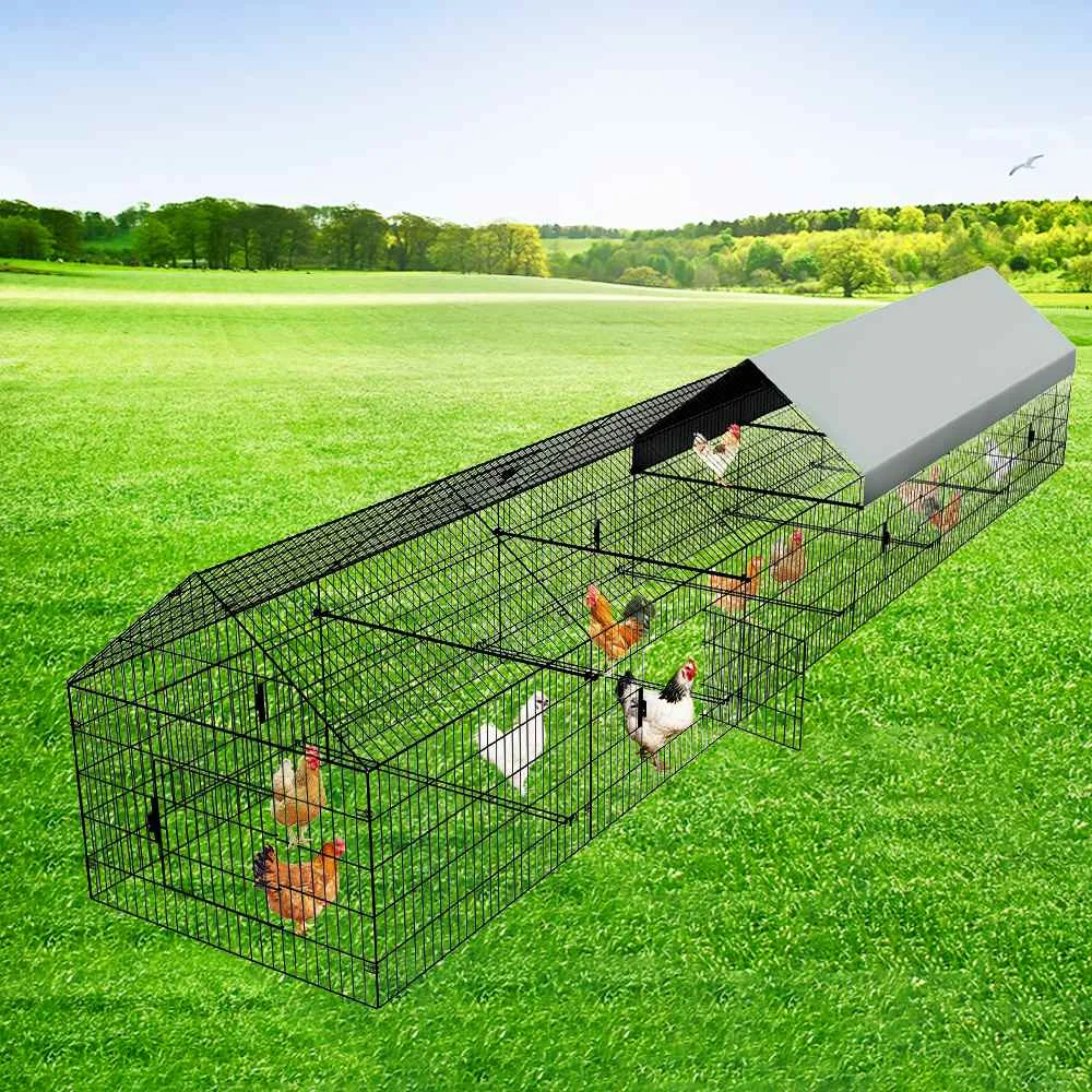 Metal Chicken Coop 21ft x 3.5ft Chicken Run Pen for Yard with Cover Outdoor Metal Portable Chicken Tractor Cage Enclosure Crate